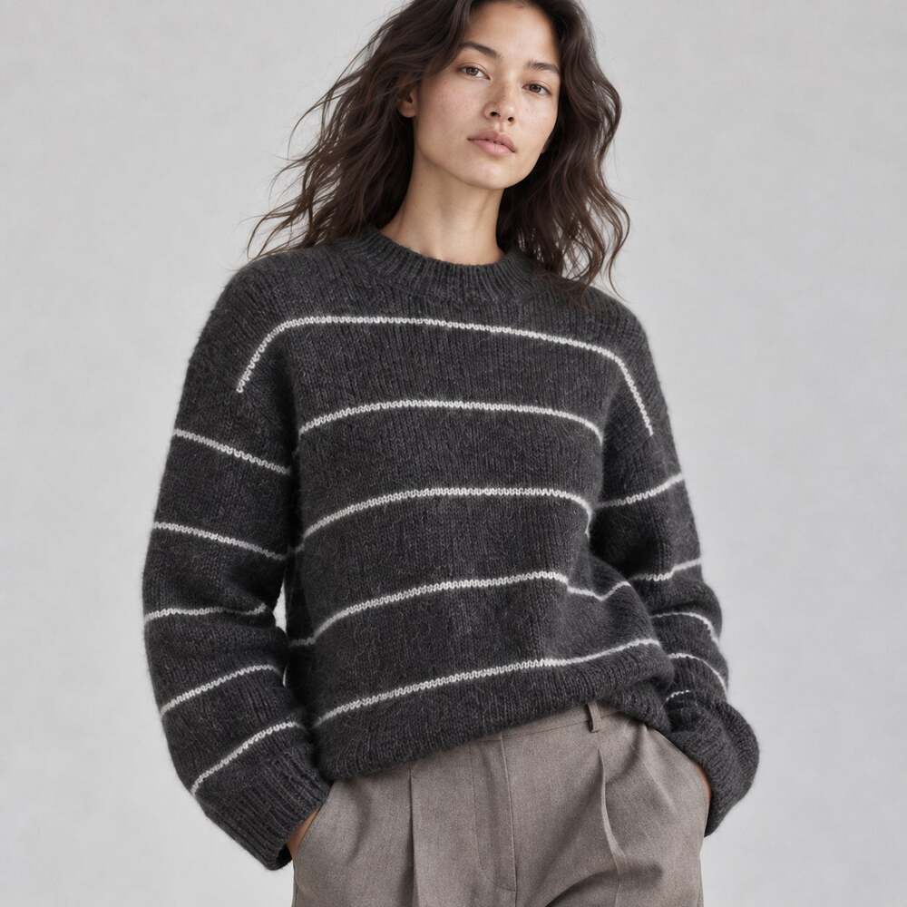 COS Charcoal Striped Alpaca Wool Blend Crewneck Long Sleeve Relaxed Sweater XS